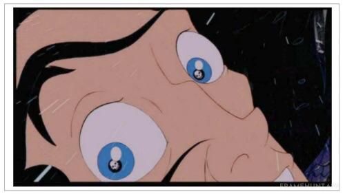 Gaston's pupils briefly transform into tiny human skulls as he falls from the castle tower to his death. in Beauty and the Beast