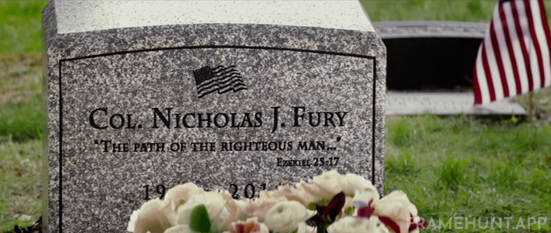 Nick Fury's gravestone features a very specific Bible verse that references Samuel L. Jackson's most famous role. in Captain America: The Winter Soldier