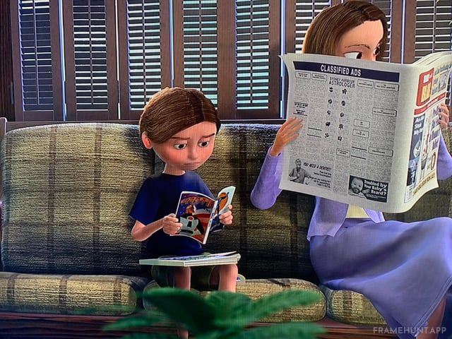 A boy sitting in the dentist's waiting room is explicitly shown reading a Mr. Incredible comic book. in Finding Nemo