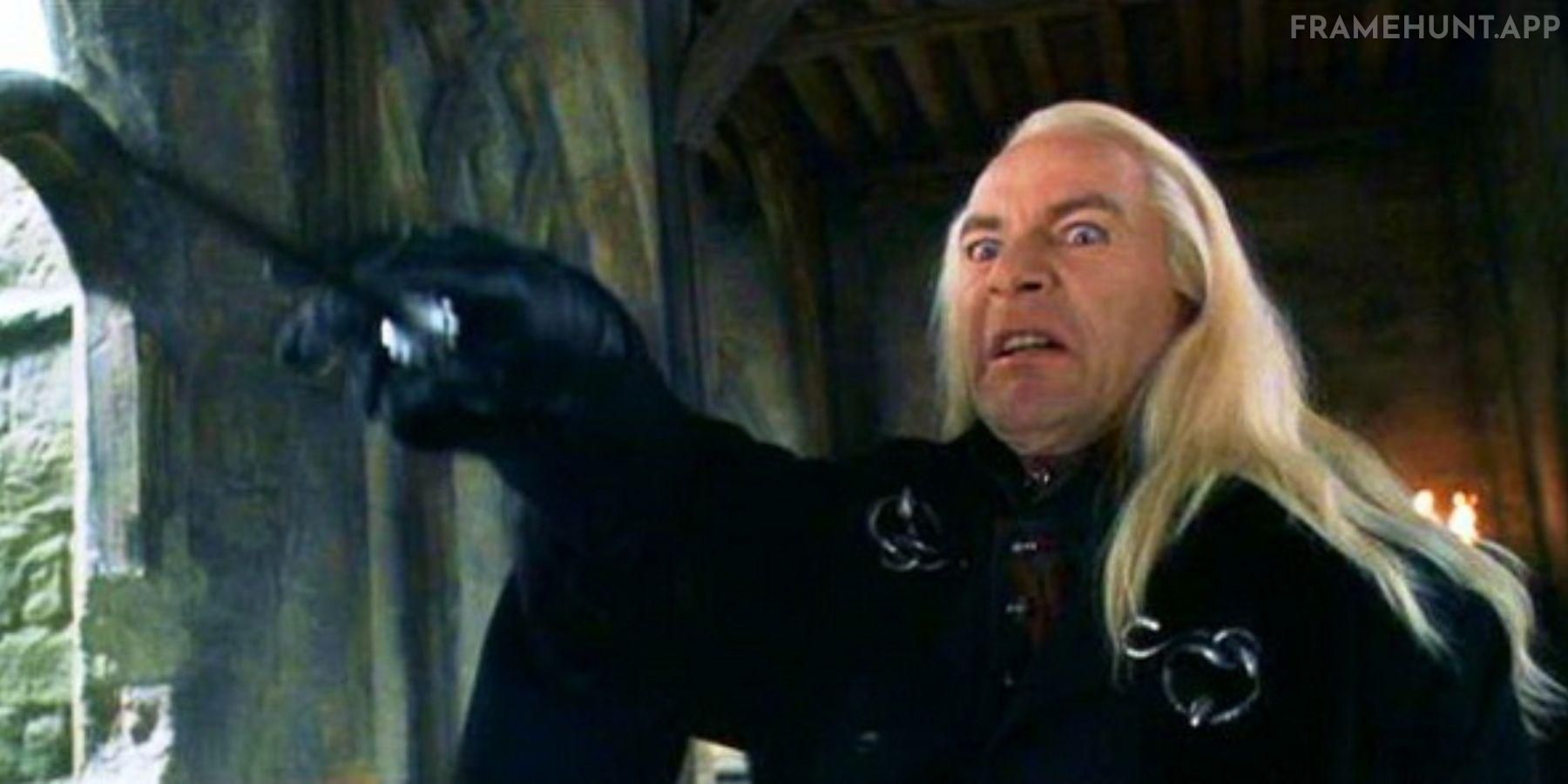 Lucius Malfoy actually begins casting the Unforgivable "Avada Kedavra" killing curse at Harry before Dobby intervenes. in Harry Potter and the Chamber of Secrets