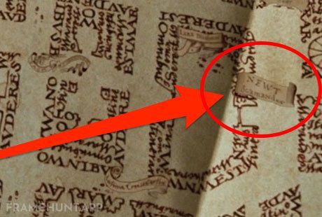 Newt Scamander's name appears wandering around the Hogwarts castle on the magical Marauder's Map. in Harry Potter and the Prisoner of Azkaban