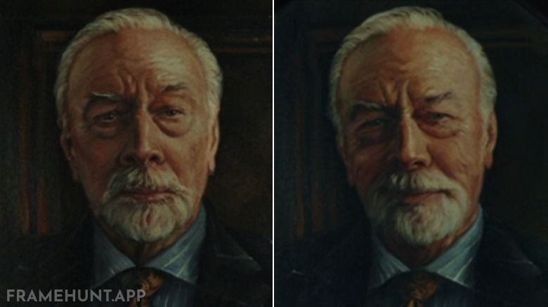 Harlan Thrombey's portrait secretly changes from a stern, angry scowl to a subtle, knowing smirk in the final scene. in Knives Out