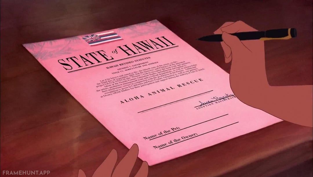 The official adoption paper Nani signs for Stitch is actually a typed thank-you letter from the film's directors to the crew. in Lilo & Stitch