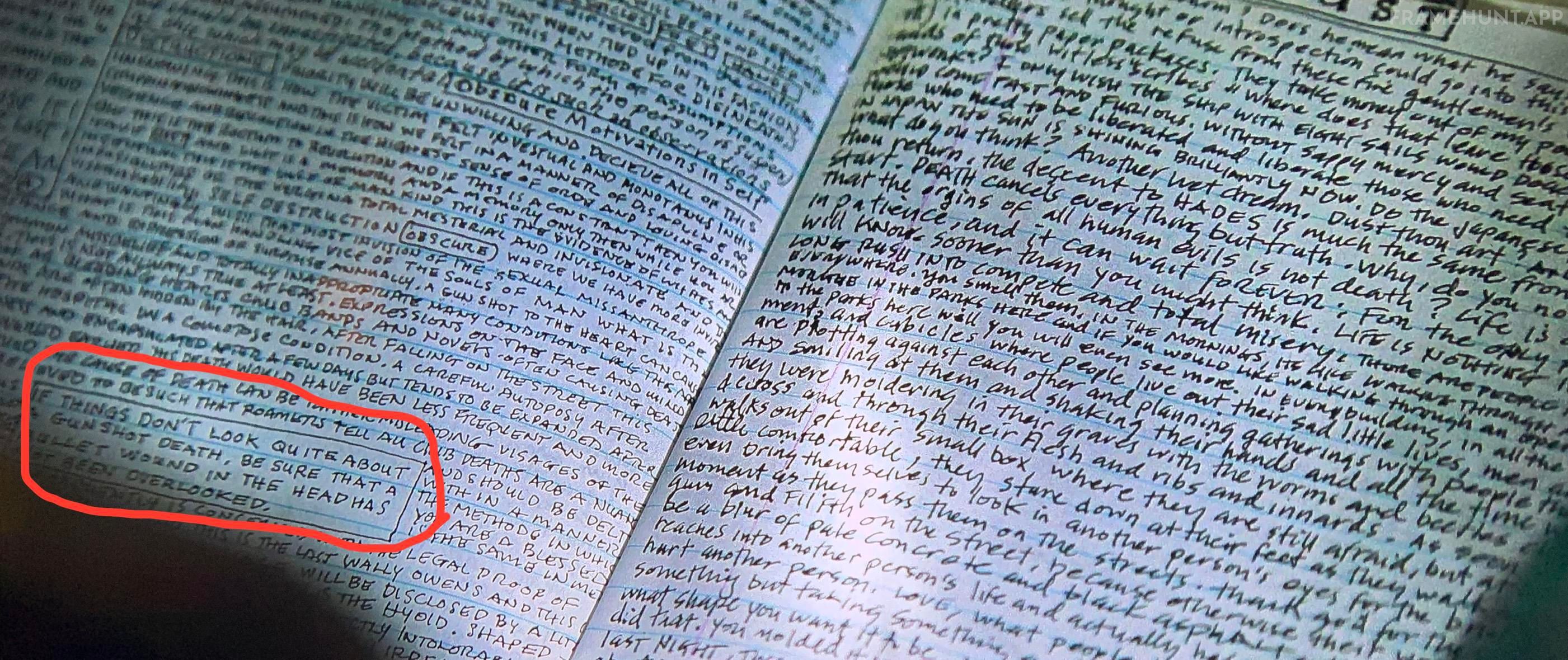 John Doe's psychotic notebooks are completely filled with real, hand-written text and took two months to create. in Se7en