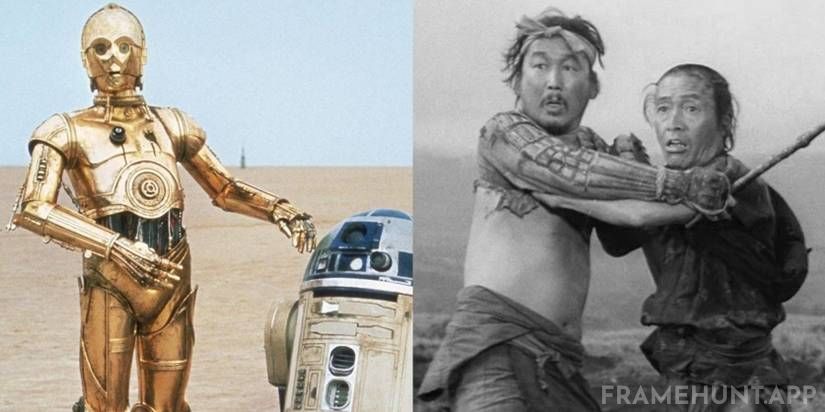 The entire opening of the film is told from the perspective of two lowly, bickering characters: C-3PO and R2-D2. in Star Wars