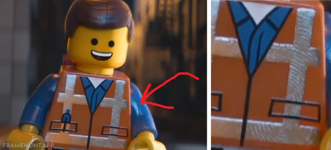 You can clearly see a real human fingerprint smudged on the shiny plastic surface of Emmet's body. in The Lego Movie