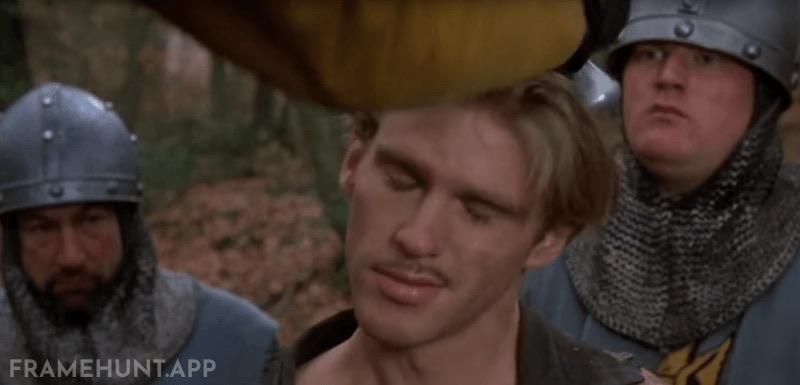 Westley is violently struck on the head with the butt of a sword by Count Rugen, instantly knocking him unconscious. in The Princess Bride