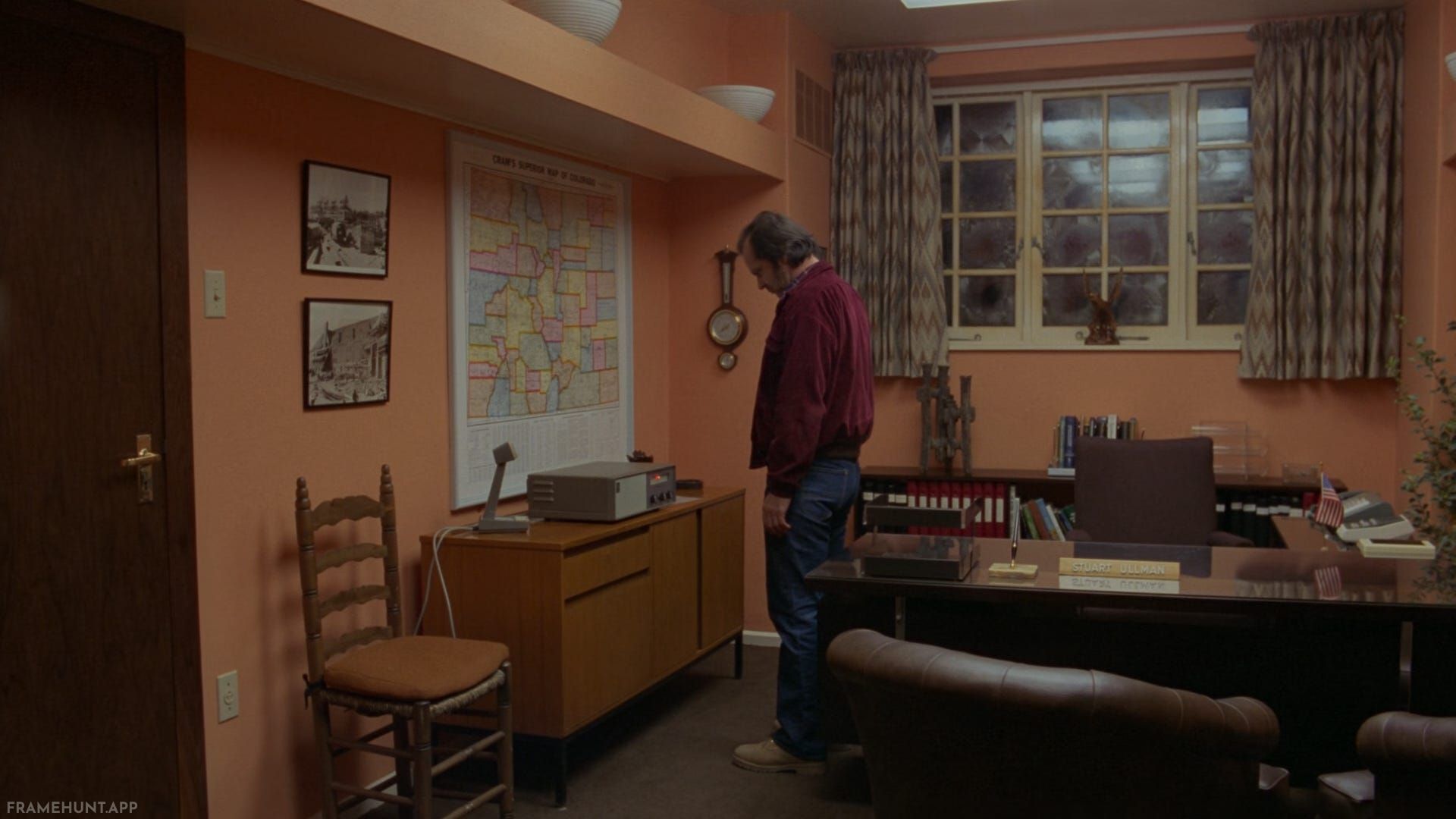 Stuart Ullman's office features an impossible window that looks outside despite being entirely enclosed by interior hallways. in The Shining
