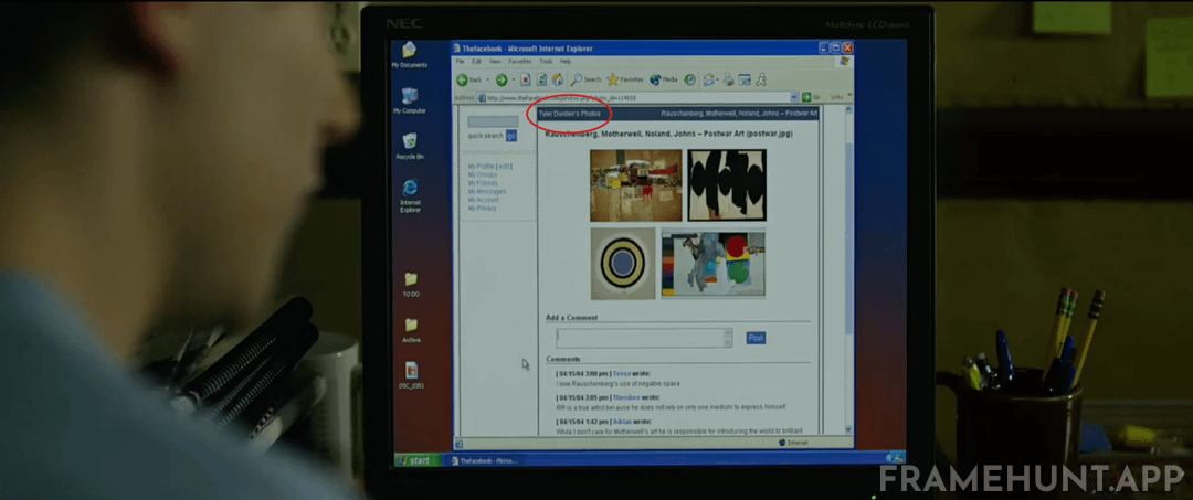 Mark Zuckerberg uses a fake testing profile secretly named "Tyler Durden" from Fight Club. in The Social Network