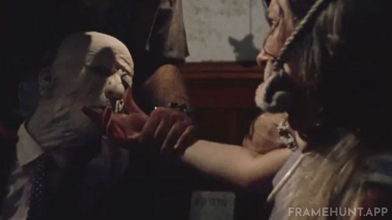 During the chaotic dinner scene, Grandpa tries to suck blood from a cut on Sally Hardesty's finger. in The Texas Chain Saw Massacre