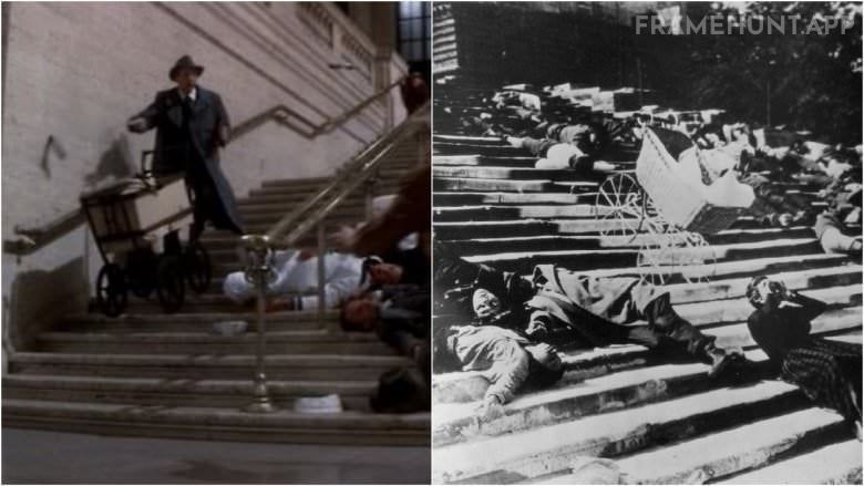 The intense shootout scene featuring a baby carriage rolling down the stairs is a direct tribute to a 1925 silent film. in The Untouchables