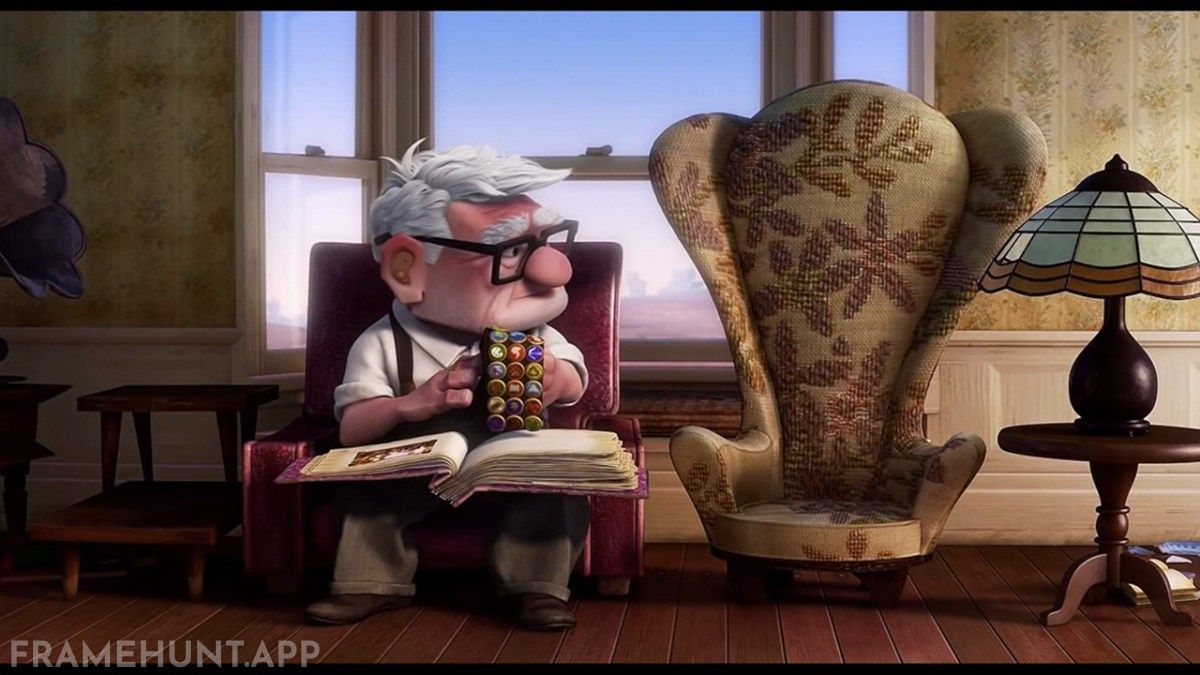 Carl's furniture and design are rigid squares, while Ellie's belongings and character design are entirely soft circles. in Up