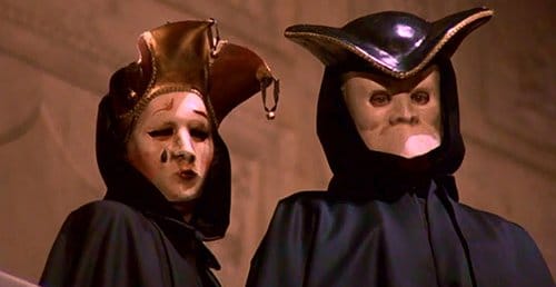 The secret society masks and ritual symbols are based on real-world occult historical artifacts in Eyes Wide Shut
