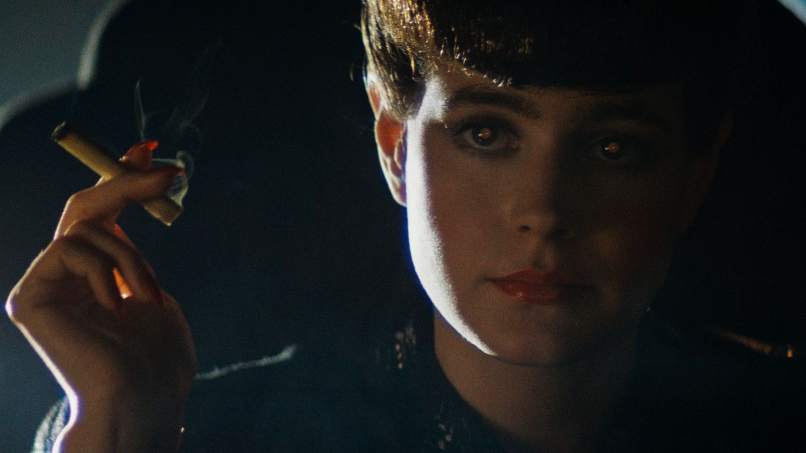 The characters' eyes often feature a distinct "replicant glow" when filmed from a specific angle in Blade Runner