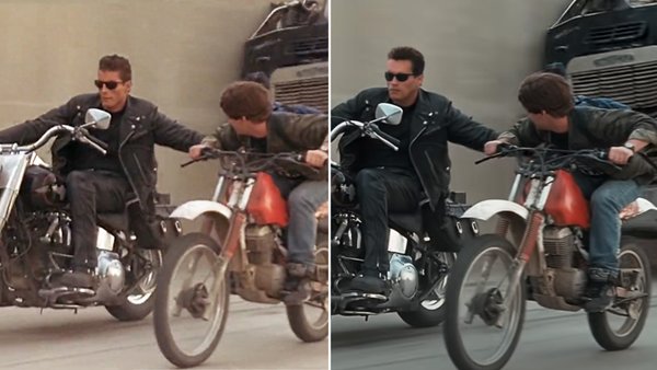 Arnold Schwarzenegger's stunt double's face is clearly visible during the motorcycle jump. in Terminator 2: Judgment Day