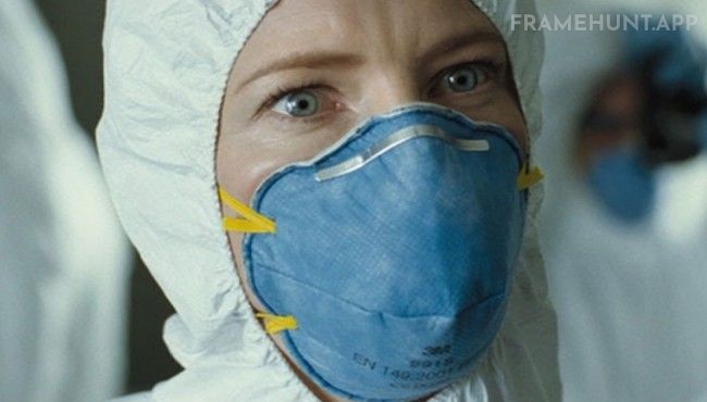 Cate Blanchett plays Nicholas Angel's ex-girlfriend Janine, hidden entirely under a forensic suit. in Hot Fuzz