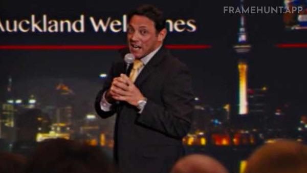 The real Jordan Belfort introduces his fictional counterpart at the final sales seminar. in The Wolf of Wall Street