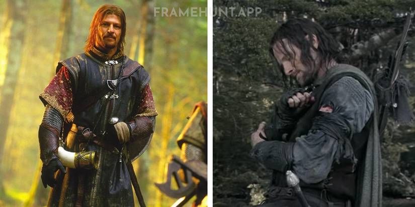 Aragorn takes Boromir's leather bracers (arm guards) and wears them for the rest of the trilogy. in The Lord of the Rings: The Fellowship of the Ring
