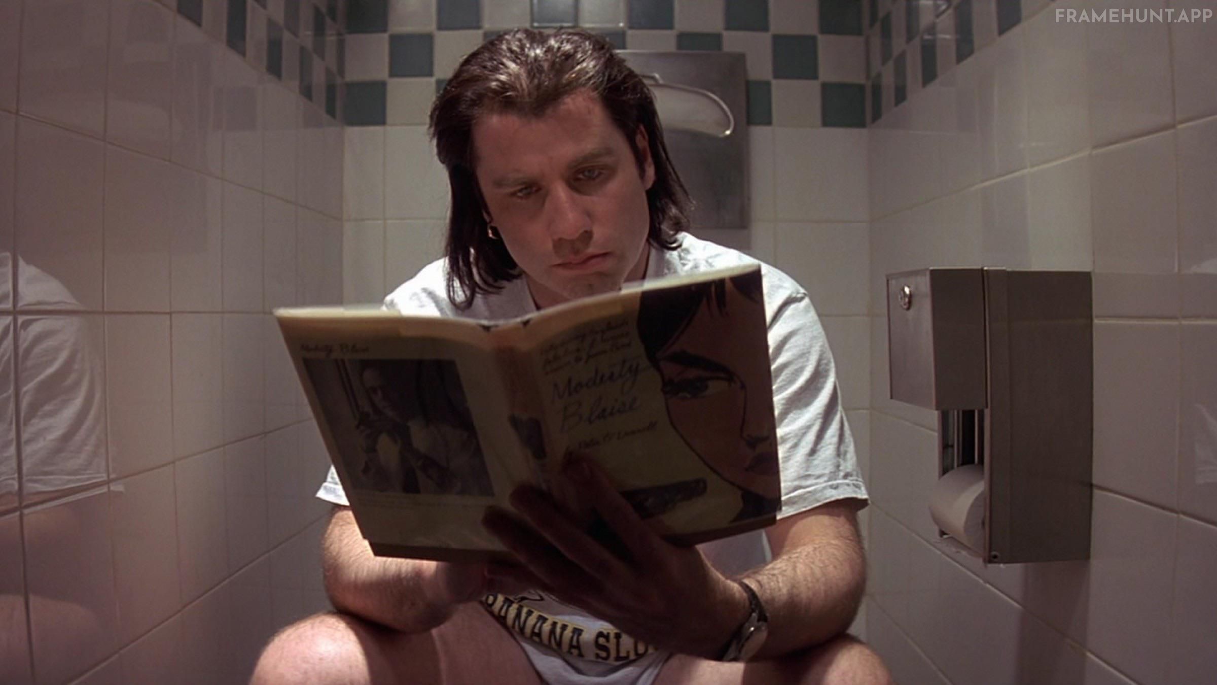 Vincent Vega's frequent trips to the bathroom consistently precede a disastrous or life-threatening event. in Pulp Fiction