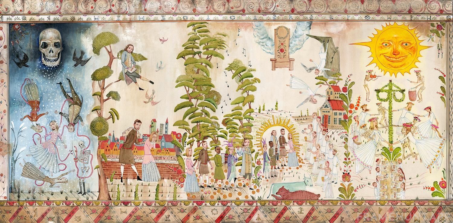 The intricate tapestry shown at the very beginning illustrates the entire plot of the movie. in Midsommar
