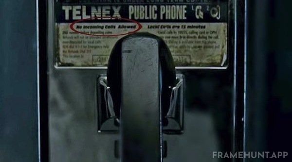 The payphone the Narrator uses to call Tyler clearly has a sticker reading "No incoming calls allowed," yet it rings moments later. in Fight Club