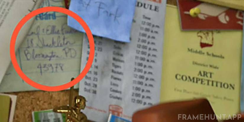 Andy's bulletin board features a hidden postcard sent by Carl and Ellie from the movie Up. in Toy Story 3