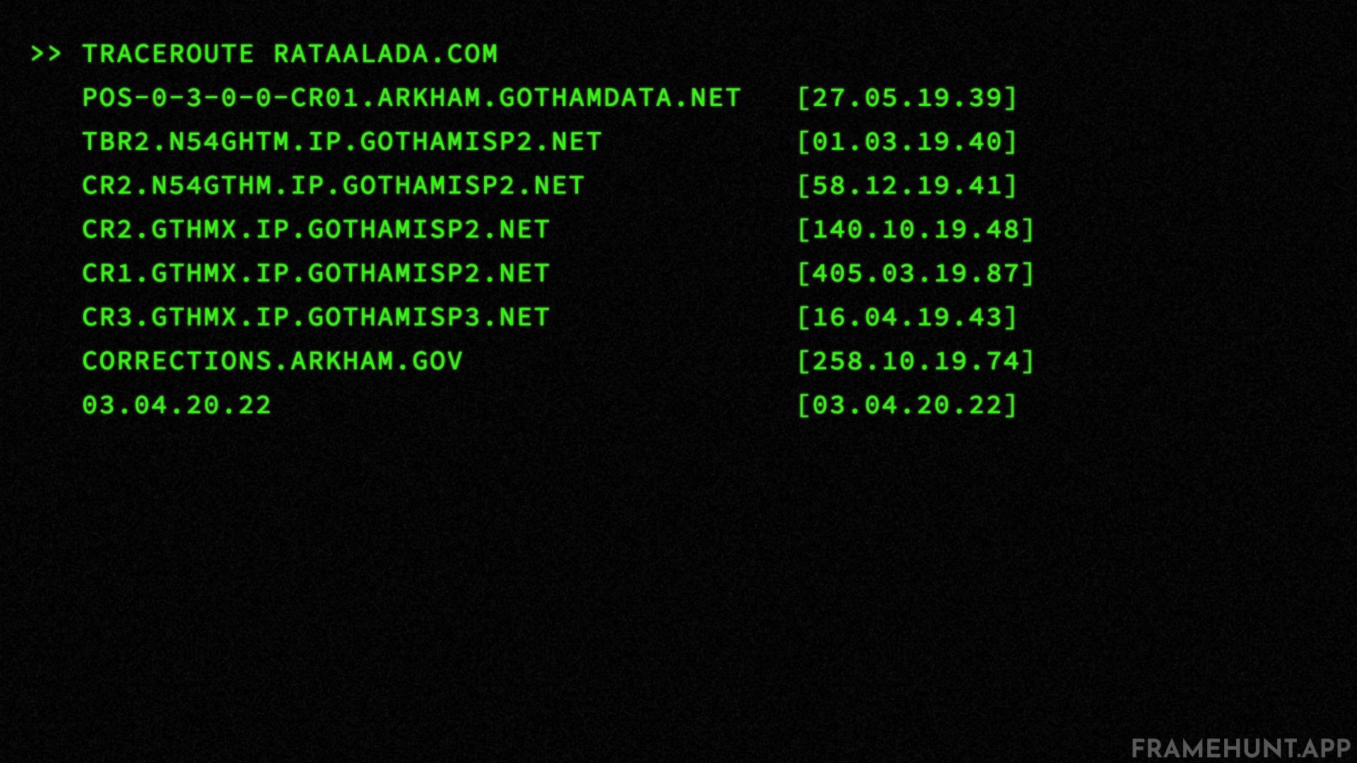 The final post-credits flash of green text on the screen is a cipher that translates to a real-world URL. in The Batman