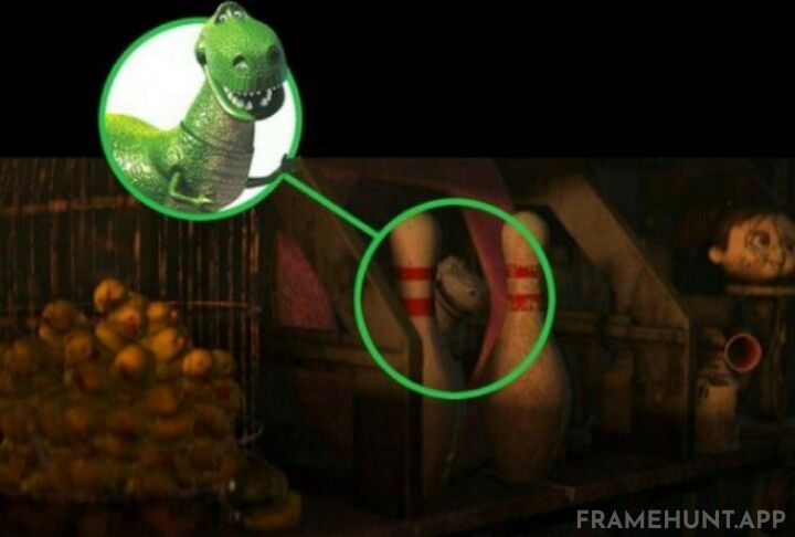 Rex the green dinosaur from the Toy Story franchise is hidden among the junk in WALL-E's truck. in WALL·E